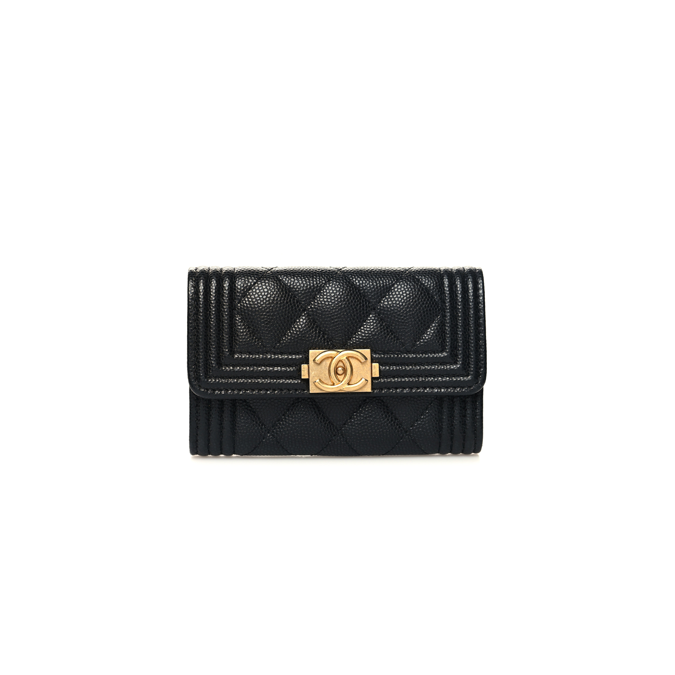 Ch*el caviar quilted boy flap card holder black a80603 (11.3*7.5*2.1)